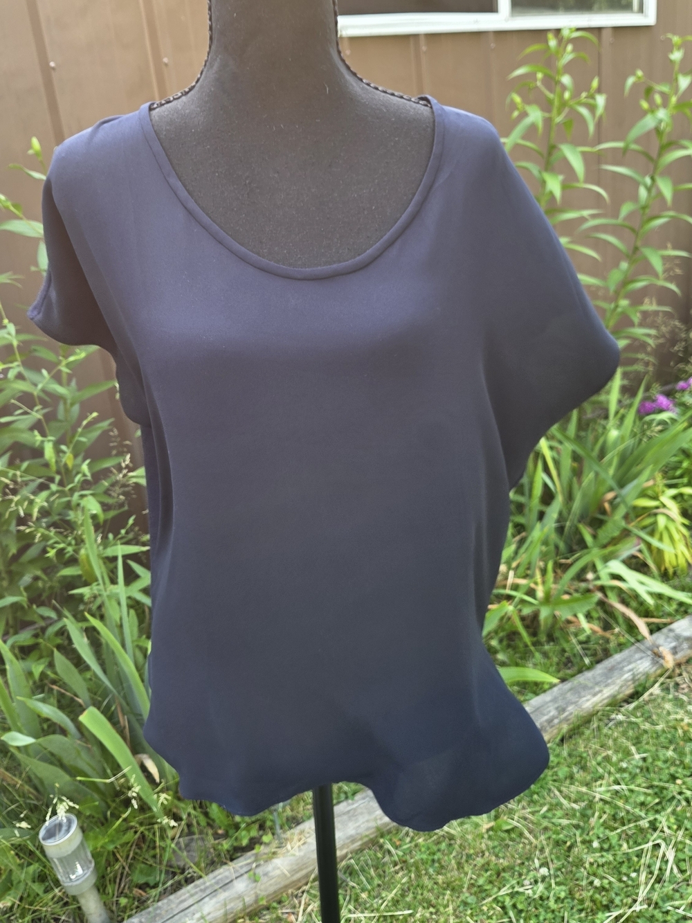Loft Navy Scoop Neck Short-Sleeve Blouse